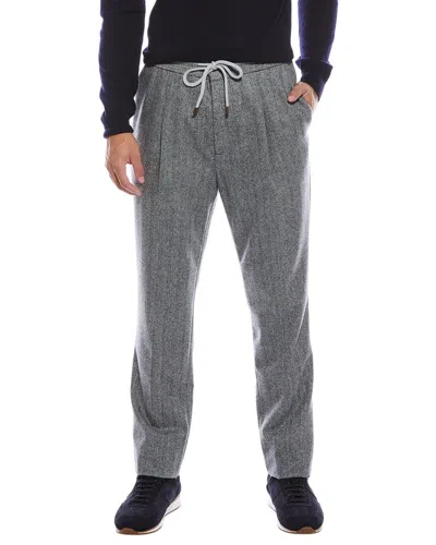 Brunello Cucinelli Pleated Leisure Fit Wool Pant In Gray