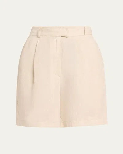 Brunello Cucinelli Pleated Linen Baggy Shorts In Jute