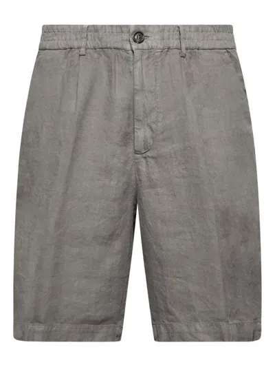 Brunello Cucinelli Pleated Linen Shorts In Gray