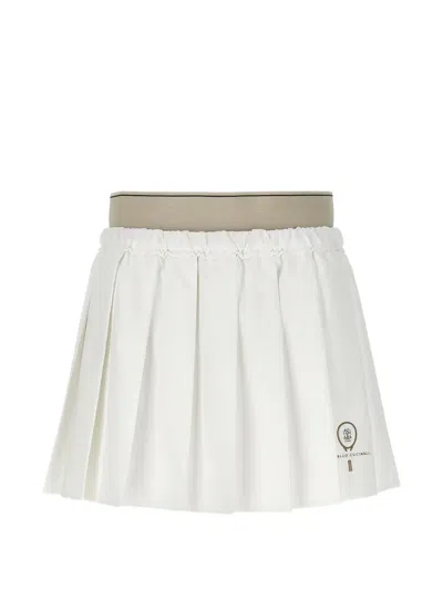 Brunello Cucinelli Pleated Logo-patch Mini Skirt In White