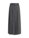 Brunello Cucinelli Pleated Long Skirt In Virgin Wool Techno Gauze In Gray