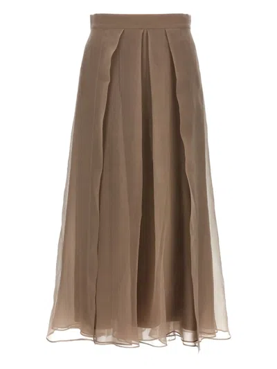 Brunello Cucinelli Pleated Maxi Skirt In Brown