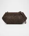 Brunello Cucinelli Cotton-linen Embellished Cross-body Bag In Coffee Bean