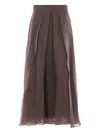 Brunello Cucinelli Pleated Midi Skirt In Brown