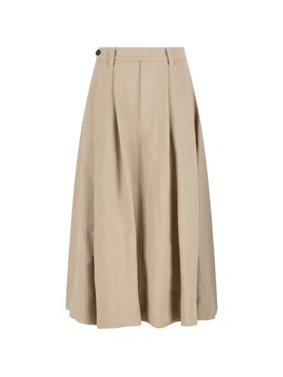 Brunello Cucinelli Pleated Midi Skirt In Neutral