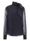 Brunello Cucinelli Crispy Silk Blouse Shirt And Blouse Gray In Blue