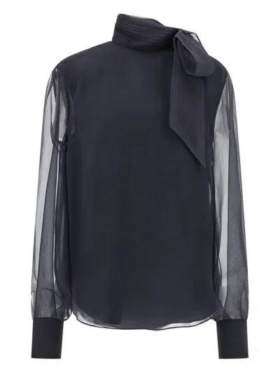 BRUNELLO CUCINELLI PLEATED-NECK SILK BLOUSE