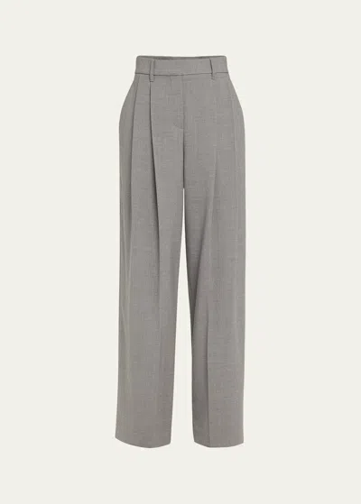 Brunello Cucinelli Women's Virgin Wool Panama Wide Pleated Trousers In C011 Medium Grey