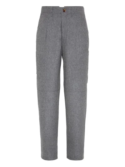 Brunello Cucinelli Pleated Patch-pocket Trousers In Gray