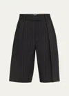 Brunello Cucinelli Virgin Wool-cotton Pinstripe Bermuda Shorts In C001 Black And Be