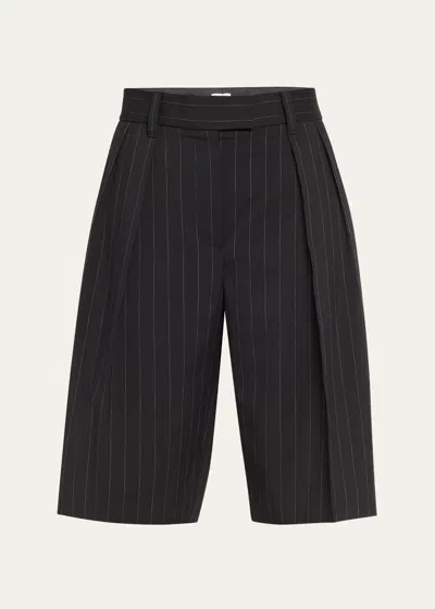 Brunello Cucinelli Virgin Wool-cotton Pinstripe Bermuda Shorts In Black