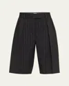 Brunello Cucinelli Virgin Wool-cotton Pinstripe Bermuda Shorts In C001 Black And Beige