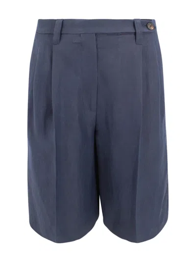 Brunello Cucinelli Pleated Shorts In Blue