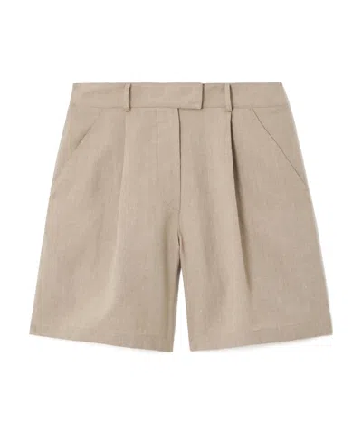 Brunello Cucinelli Pleated Linen And Wool-blend Shorts In Brown