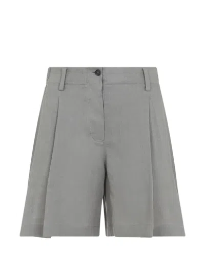 Brunello Cucinelli Khaki Linen Shorts In Gray