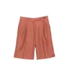 Brunello Cucinelli Linen Shorts Pleated Design Belt Loops Pockets In Brown