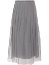 Brunello Cucinelli Crispy Mid Grey Silk Organza Midi Skirt In 灰色