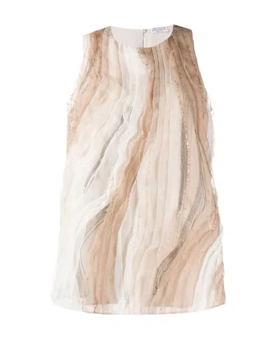 Brunello Cucinelli Pleated Silk Top In Multi
