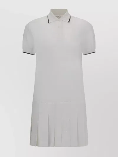 Brunello Cucinelli Pleated Skirt Polo Dress With Short Sleeves In White