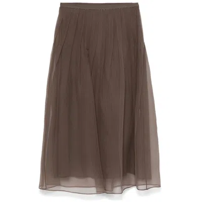 BRUNELLO CUCINELLI BRUNELLO CUCINELLI PLEATED TULLE MIDI SKIRT