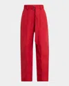Brunello Cucinelli Pleated Straight-leg Ankle Chino Pants With Belt In C7901 Red