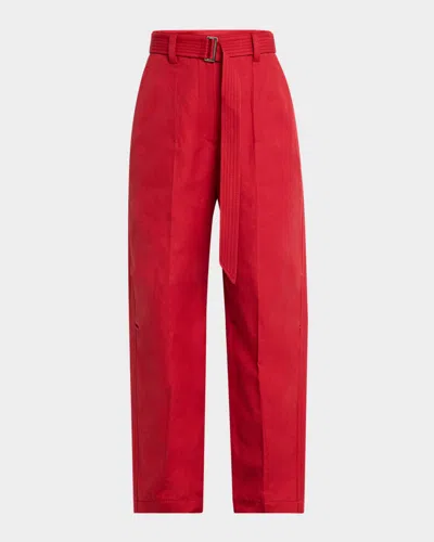 Brunello Cucinelli Pleated Straight-leg Ankle Chino Pants With Belt In C7901 Red