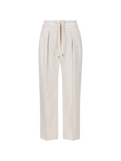 Brunello Cucinelli Drawstring Waist Straight Leg Trousers In White