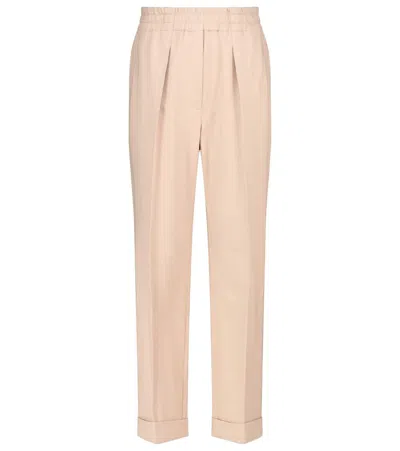 Brunello Cucinelli Pleated Stretch-cotton Tapered Pants In Beige