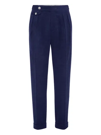 Brunello Cucinelli Pleated Tailored Trousers In Blue
