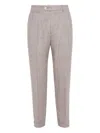 Brunello Cucinelli Men Beige Pinstripe Canvas Leisure Fit Trousers In Neutral