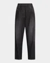 Brunello Cucinelli Pleated Tapered-leg Crop Pull-on Pants In C8972 Black Vintage