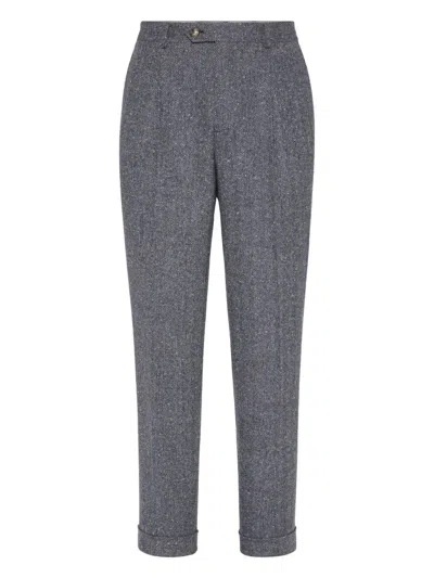 Brunello Cucinelli Pleated Tapered Trousers In Gray