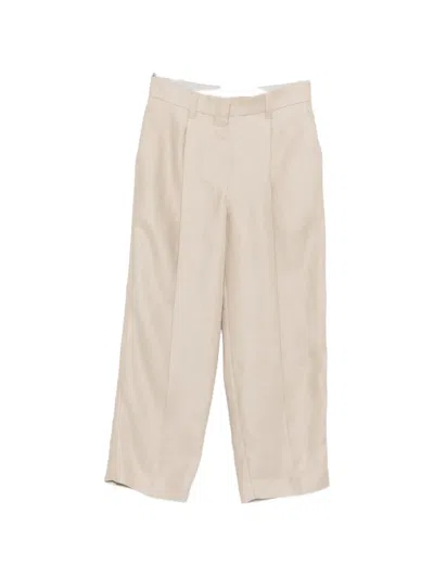 Brunello Cucinelli Linen Trousers Wide Leg Pleated Front Belt Loops In Brown