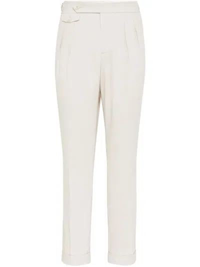 Brunello Cucinelli Straight-leg Silk Trousers In White