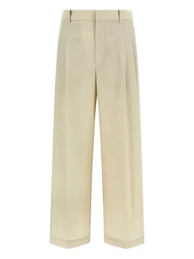 Brunello Cucinelli Cotton Trousers Pleated Front Belt Loops In Neutral