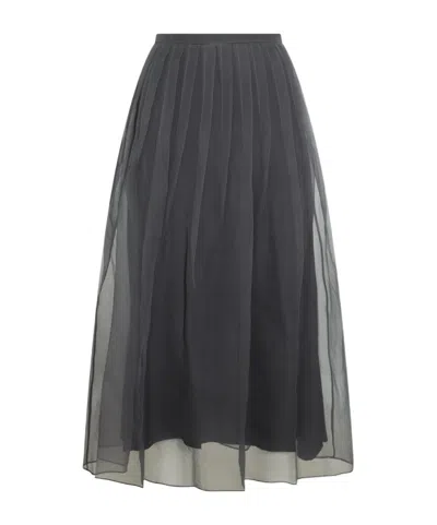 Brunello Cucinelli Pleated Mid-length Skirt In Black