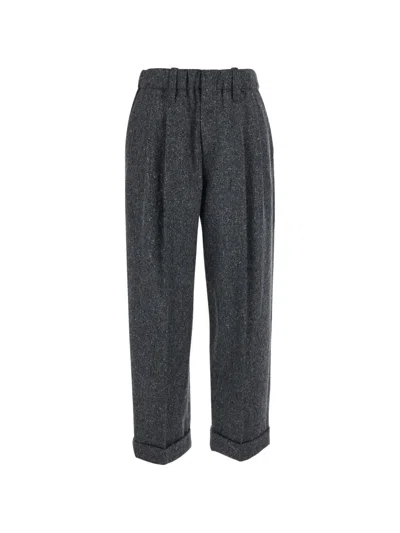 Brunello Cucinelli Pleated Wool-blend Tapered Pants In Gray