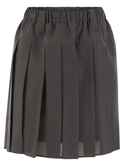 Brunello Cucinelli Pleated Virgin Wool Organza Mini Skirt In Gray