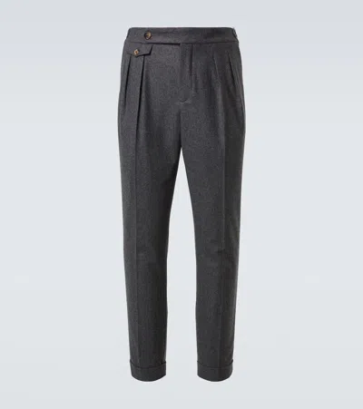 Brunello Cucinelli Pleated Virgin Wool Slim Pants In Blue