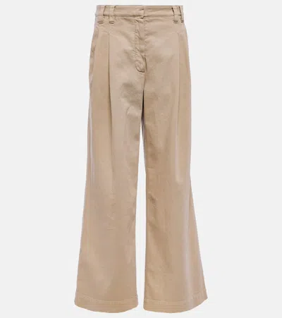 Brunello Cucinelli Pleated Wide-leg Cotton Pants In Mou