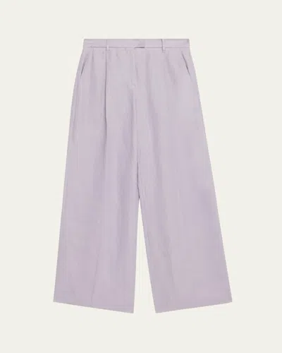 Brunello Cucinelli Pleated Wide Leg Hemp Linen Gabardine Trousers In Purple Ash