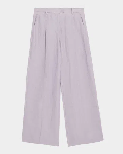 BRUNELLO CUCINELLI PLEATED WIDE LEG HEMP LINEN GABARDINE TROUSERS