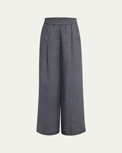 Brunello Cucinelli Pleated Wide-leg Linen Pull-on Trackpants In C433 Dark Grey