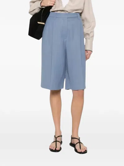 Brunello Cucinelli Pleated Wide-leg Shorts In Blue