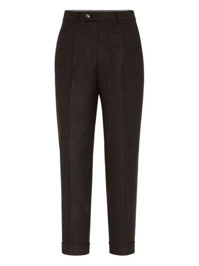 Brunello Cucinelli Pleated Wool-cashmere Blend Trousers In Brown