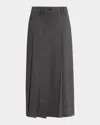 Brunello Cucinelli Pleated Wool Gauze Sartorial Maxi Skirt In Gray