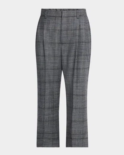 Brunello Cucinelli Pleated Wool Prince Of Wales Wide-leg Crop Trousers