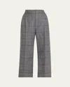 Brunello Cucinelli Pleated Wool Prince Of Wales Wide-leg Crop Trousers In Gray