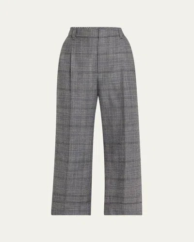 BRUNELLO CUCINELLI PLEATED WOOL PRINCE OF WALES WIDE-LEG CROP TROUSERS