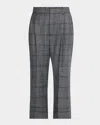 Brunello Cucinelli Pleated Wool Prince Of Wales Wide-leg Crop Trousers In Gray